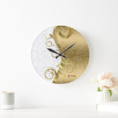 白エレガント金ゴールド金ゴールド渦巻き ラージ壁時計 (ホーム)