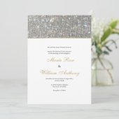 白エレガント金ゴールド銀グリッターグラム結婚ズ 招待状 (スタンド正面)