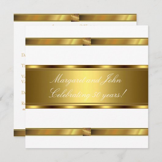 白エレガント金ゴールド50周年記念パーティーイベント 招待状 (正面/裏面)