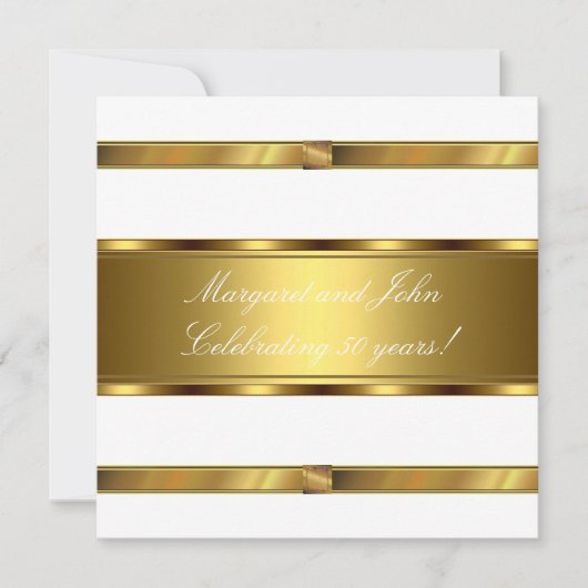 白エレガント金ゴールド50周年記念パーティーイベント 招待状 (正面)
