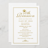 白エレガント金ゴールド50番目のクラス懇親会 招待状 (正面/裏面)