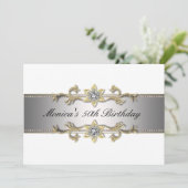 白エレガント金ゴールド50番目の誕生日招待状50 招待状 (スタンド正面)