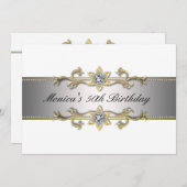 白エレガント金ゴールド50番目の誕生日招待状50 招待状 (正面/裏面)