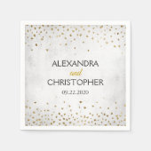 白エレガント金フォイル紙吹雪結婚ズ スタンダードカクテルナプキン (正面)
