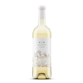 白エレガント金箔の植物性モノグラム結婚ズ ワインラベル