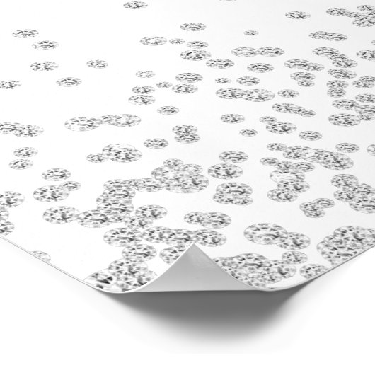 白エレガント銀きらめくグリッター結婚 ポスター (角)