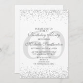 白エレガント銀グレーグリッター60誕生日 招待状 (正面/裏面)