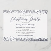 白エレガント銀スノーフレーククリスマスパーティー 箔招待状 (正面)