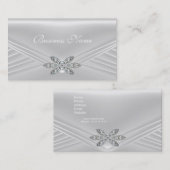 白エレガント銀ダイヤモンドイメージ 名刺 (正面/裏面)