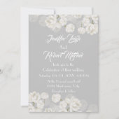 白エレガント銀フローラ結婚 招待状 (正面)
