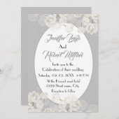 白エレガント銀フローラ結婚 招待状 (正面/裏面)