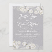 白エレガント銀フローラ結婚 招待状 (正面)