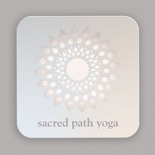 白エレガント銀蓮の花フローラ曼荼羅 スクエア名刺