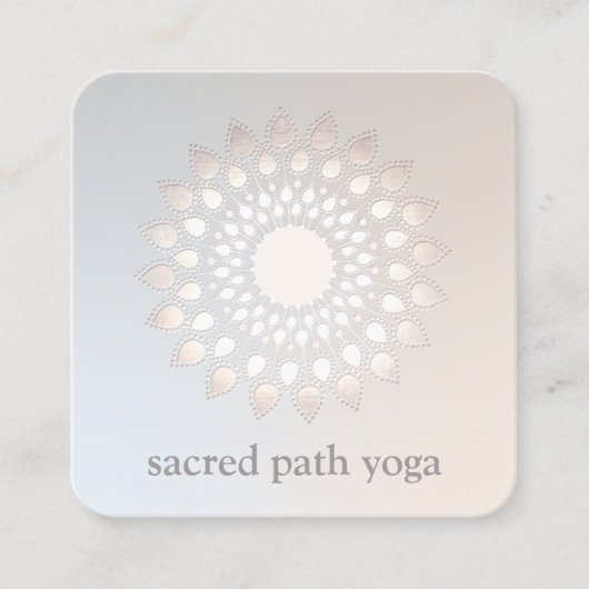 白エレガント銀蓮の花フローラ曼荼羅 スクエア名刺 (正面)