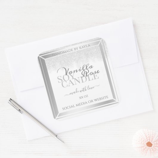 白エレガント銀製品の包装ラベル スクエアシール (封筒)