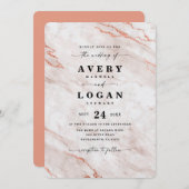 白エレガント銅メタリックマーブル結婚ズ 招待状 (正面/裏面)