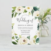 白エレガント開花フローラリース結婚式の招待 招待状 (スタンド正面)