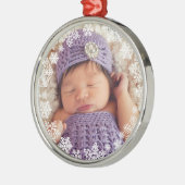 白エレガント雪片フレーム写真 メタルオーナメント (左)