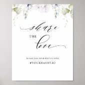 白エレガント青フローラ書跡ハッシュタグ記号 ポスター (正面)