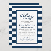 白エレガント青航海のいかり男の子のシャワー 招待状 (正面/裏面)