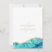 白エレガント青金ゴールドグリッター水の色結婚の 招待状 (裏面)