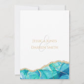 白エレガント青金ゴールドグリッター水の色結婚の 招待状 (裏面)