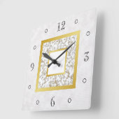 白エレガント革フェイク大理石金ゴールドモノグラム スクエア壁時計 (傾斜)