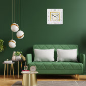 白エレガント革フェイク大理石金ゴールドモノグラム スクエア壁時計