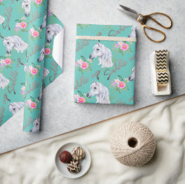 白エレガント馬かわいい誕生日ガール女性のカーボーイ ラッピングペーパー