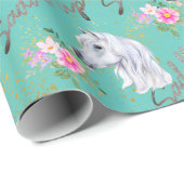 白エレガント馬かわいい誕生日ガール女性のカーボーイ ラッピングペーパー (ロールコーナー)