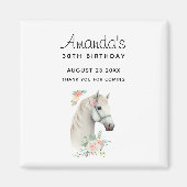 白エレガント馬ボホフローラ誕生日ありがとう マグネット (正面)