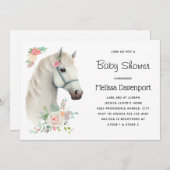 白エレガント馬ボホフローラ赤ちゃんシャワー 招待状 (正面/裏面)