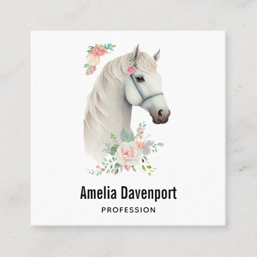 白エレガント馬ボホフローラ スクエア名刺 (正面)