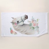 白エレガント馬ボホフローラ ビーチタオル (正面)