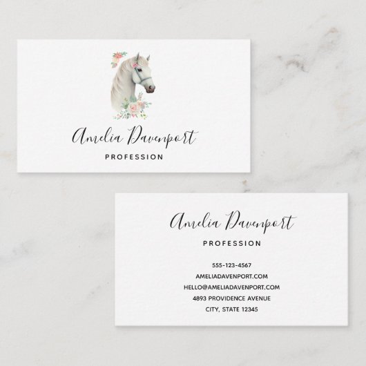 白エレガント馬ボホフローラ 名刺 (正面/裏面)