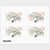 白エレガント馬ボホフローラ 長方形シール (シート)