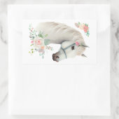 白エレガント馬ボホフローラ 長方形シール (バッグ)