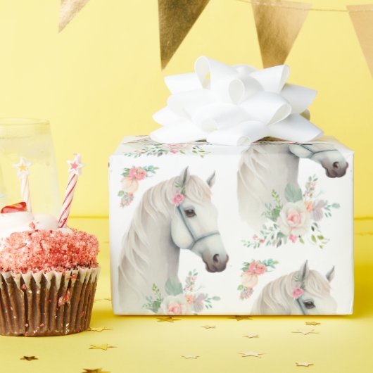 白エレガント馬房穂花柄 ラッピングペーパー (誕生日パーティー)