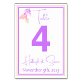白エレガント鮮ピンク&バイオレット結婚ズ テーブルナンバー (正面)