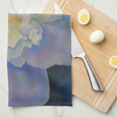 白エレガント黄桃色フローラ水色 キッチンタオル (四つ折り)
