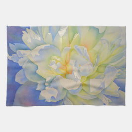 白エレガント黄桃色フローラ水色 キッチンタオル
