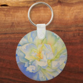 白エレガント黄桃色フローラ水色 キーホルダー (正面)