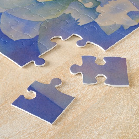 白エレガント黄桃色フローラ水色 ジグソーパズル (側面)