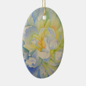 白エレガント黄桃色フローラ水色 セラミックオーナメント (右)