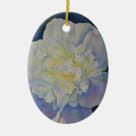 白エレガント黄桃色フローラ水色 セラミックオーナメント