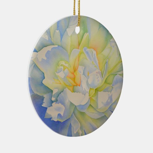 白エレガント黄桃色フローラ水色 セラミックオーナメント (右)