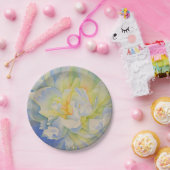 白エレガント黄桃色フローラ水色 ペーパープレート (パーティー)