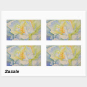 白エレガント黄桃色フローラ水色 長方形シール (シート)