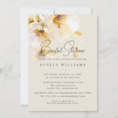 白エレガント黄金ゴールド花ブライダルシャワー 招待状 (正面)