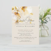白エレガント黄金ゴールド花ブライダルシャワー 招待状 (スタンド正面)